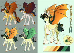 Size: 3840x2741 | Tagged: safe, artist:stygios, derpibooru import, oc, oc only, oc:viridian ocellus, dracony, dragon, hybrid, pony, chest fluff, ear piercing, earring, ender pearl, jewelry, male, minecraft, piercing, reference sheet, solo, spread wings, stallion, unshorn fetlocks, wings