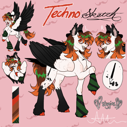 Size: 2160x2160 | Tagged: safe, artist:stygios, derpibooru import, oc, oc only, oc:techno sketch, pegasus, pony, arm warmers, clothes, colored wings, colored wingtips, fake moustache, reference sheet, solo, spread wings, unshorn fetlocks, wings