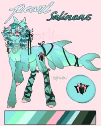 Size: 1440x1800 | Tagged: safe, artist:stygios, derpibooru import, oc, oc only, oc:pearl salineas, kelpie, merpony, pony, ear piercing, earring, female, jewelry, mare, necklace, piercing, reference sheet, solo