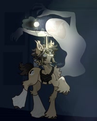 Size: 1440x1800 | Tagged: safe, artist:stygios, derpibooru import, oc, oc:gold ghost, ghost, pony, undead, unicorn, bag, clothes, glasses, horn, leg warmers, magic, telekinesis, torch