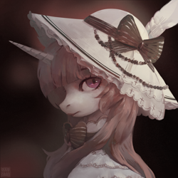 Size: 1280x1280 | Tagged: safe, artist:rvsd, derpibooru import, oc, oc only, pony, unicorn, bowtie, bust, clothes, commission, female, hat, horn, mare, portrait, solo