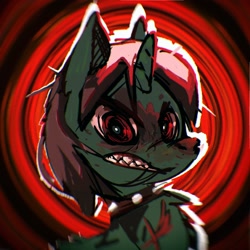 Size: 2560x2560 | Tagged: safe, artist:rvsd, derpibooru import, oc, oc only, pony, unicorn, abstract background, blood, collar, horn, male, scar, sharp teeth, solo, spiked collar, stallion, teeth