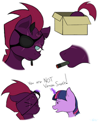 Size: 3300x4100 | Tagged: safe, artist:anix_space, derpibooru exclusive, derpibooru import, tempest shadow, twilight sparkle, unicorn, g4, box, broken horn, butt, cigarette, duo, eye scar, eyepatch, facial scar, female, horn, magic, mare, metal gear solid 5, scar, simple background, sketch, smoking, telekinesis, white background