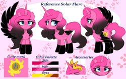 Size: 3408x2148 | Tagged: safe, artist:2pandita, derpibooru import, oc, oc:solar flare, alicorn, pony, female, mare, reference sheet, solo