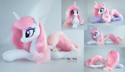 Size: 2400x1386 | Tagged: safe, artist:meplushyou, derpibooru import, fleur-de-lis, pony, g4, clothes, concave belly, irl, lying down, photo, plushie, prone, slender, socks, solo, thin