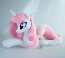 Size: 1799x1600 | Tagged: safe, artist:meplushyou, derpibooru import, fleur-de-lis, pony, g4, irl, lying down, photo, plushie, prone, solo