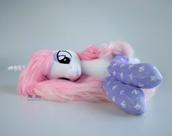 Size: 1894x1500 | Tagged: safe, artist:meplushyou, derpibooru import, fleur-de-lis, pony, g4, clothes, irl, lying down, photo, plushie, prone, socks, solo