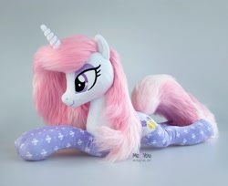 Size: 1834x1500 | Tagged: safe, artist:meplushyou, derpibooru import, fleur-de-lis, pony, g4, clothes, irl, lying down, photo, plushie, prone, socks, solo