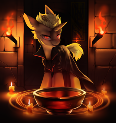 Size: 900x951 | Tagged: safe, artist:theprince, derpibooru import, oc, oc only, pony, unicorn, candle, horn, magic, magic circle, solo, summoning circle, torch