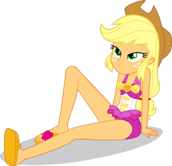 Size: 1444x1390 | Tagged: safe, alternate version, artist:dustinwatsongkx, derpibooru import, applejack, human, equestria girls, g4, applejack's hat, bare shoulders, clothes, clothes swap, cowboy hat, female, freckles, hat, one-piece swimsuit, pinkie pie swimsuit, simple background, sleeveless, solo, swimsuit, swimsuit swap, transparent background