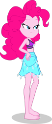 Size: 1736x4097 | Tagged: safe, alternate version, artist:dustinwatsongkx, derpibooru import, pinkie pie, human, equestria girls, g4, accessory swap, barefoot, bedroom eyes, clothes, clothes swap, feet, female, rarity's blue sarong, rarity's purple bikini, sarong, simple background, solo, swimsuit, swimsuit swap, transparent background, vector