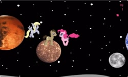 Size: 1250x750 | Tagged: safe, derpibooru import, derpy hooves, doctor whooves, pinkie pie, earth pony, g4, collect cupcakes lick ponies, earth, female, flash game, mars, moon, planet, space, stars, youtube link