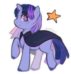 Size: 1214x1267 | Tagged: safe, artist:dietolog, derpibooru import, oc, oc only, oc:flawless sparklemoon, pony, unicorn, blush scribble, blushing, cute, fanart, female, fusion, fusion:trixie, fusion:twilight sparkle, fusion:twixie, horn, looking at you, looking sideways, mare, my little pony the movie: the death of twilight sparkle, not porn, profile, side view, simple background, smiling, smiling at you, solo, white background