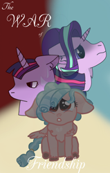 Size: 1094x1719 | Tagged: safe, artist:birbnerd17, derpibooru import, cozy glow, starlight glimmer, twilight sparkle, pegasus, pony, unicorn, g4, cover, female, filly, foal, horn, mare, title