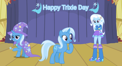 Size: 792x432 | Tagged: safe, artist:lizzmcclin, derpibooru import, trixie, human, unicorn, equestria girls, g4, clothes, female, hoodie, horn, shirt, skirt, solo, trixie day, trixie wearing her boots