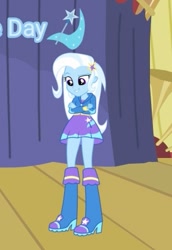 Size: 297x432 | Tagged: safe, derpibooru import, trixie, equestria girls, g4, boots, clothes, high heel boots, hoodie, shirt, shoes, skirt, solo, trixie wearing her boots