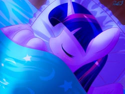 Size: 2048x1536 | Tagged: safe, artist:phoenixperegrine, derpibooru import, twilight sparkle, twilight sparkle (alicorn), alicorn, pony, g4, bed, cute, eyes closed, female, mare, pillow, signature, sleeping, solo, twiabetes