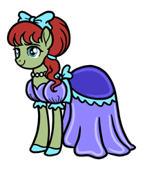 Size: 1090x1300 | Tagged: safe, artist:melspyrose, derpibooru import, draggle, pony, g1, g4, bow, clothes, cute, dragglebetes, dress, g1 to g4, gala dress, generation leap, hair bow, happy, ponified, smiling, species swap