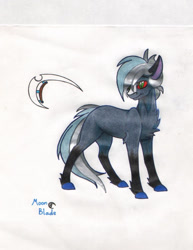 Size: 955x1236 | Tagged: safe, artist:tazzy-girl, derpibooru import, oc, oc:moon blade, earth pony, male, solo, stallion, traditional art