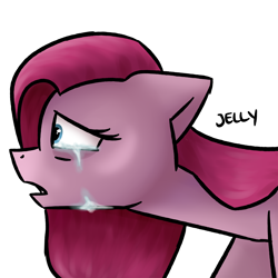 Size: 3000x3000 | Tagged: safe, artist:jellysketch, derpibooru import, pinkie pie, earth pony, pony, g4, crying, female, high res, mare, open mouth, pinkamena diane pie, profile, sad, side view, simple background, solo, teary eyes, white background