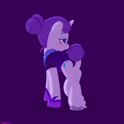 Size: 2480x2480 | Tagged: safe, artist:starburstuwu, derpibooru import, rarity, pony, unicorn, g4, alternate hairstyle, alternate timeline, butt, female, hair bun, high res, horn, lidded eyes, mare, my little pony: friendship is magic, night maid rarity, nightmare takeover timeline, plot, purple background, rearity, simple background, solo, tail, tail bun