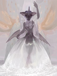 Size: 1620x2160 | Tagged: safe, artist:yanisfucker, derpibooru import, princess luna, alicorn, anthro, cat, hybrid, g4, clothes, dress, ear piercing, earring, female, jewelry, piercing, regalia, solo, species swap