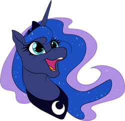 Size: 901x872 | Tagged: safe, artist:mythpony, derpibooru import, princess luna, alicorn, pony, bust, cute, female, lunabetes, mare, open mouth, open smile, portrait, simple background, smiling, solo, transparent background