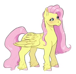 Size: 1500x1460 | Tagged: safe, artist:lululaozi, derpibooru import, fluttershy, pegasus, pony, colored hooves, female, frown, hooves, mare, simple background, solo, unshorn fetlocks, white background