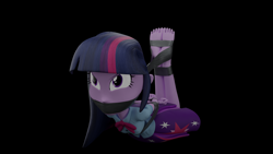 Size: 3840x2160 | Tagged: safe, alternate version, artist:ennddy, derpibooru import, twilight sparkle, human, equestria girls, g4, 3d, alternate angle, angry, barefoot, black background, bondage, bound and gagged, clothes, damsel in distress, feet, feet tied, female, gag, hands behind back, high res, hogtied, kidnapped, simple background, skirt, solo, tape, tape bondage, tape gag, tied up