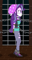 Size: 737x1362 | Tagged: safe, artist:robukun, derpibooru import, edit, starlight glimmer, human, equestria girls, g4, bondage, bound and gagged, chains, cloth gag, cropped, gag, marching, solo