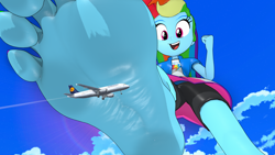 Size: 3840x2160 | Tagged: safe, artist:yeyesreal, derpibooru import, rainbow dash, human, equestria girls, g4, 3d, close-up, day, feet, female, fetish, foot fetish, giant human, giantess, macro, outdoors, plane, soles, solo, toes