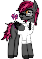 Size: 608x859 | Tagged: safe, artist:lurkingshadows, derpibooru import, oc, oc only, pegasus, pony, clothes, colored hooves, colored wings, colored wingtips, glasses, hooves, male, necktie, shirt, stallion, stallion oc, suit, tail, two toned mane, two toned tail, wings