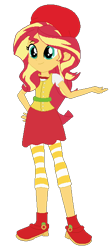 Size: 265x596 | Tagged: safe, artist:selenaede, artist:user15432, derpibooru import, sunset shimmer, human, equestria girls, g4, apple dumplin, base used, boots, clothes, crossover, dress, hand on hip, hat, rebecca shoichet, red hat, red shoes, shoes, simple background, smiling, solo, strawberry shortcake, strawberry shortcake's berry bitty adventures, transparent background, voice actor, voice actor joke