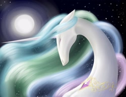 Size: 2560x1980 | Tagged: safe, artist:yanisfucker, derpibooru import, princess celestia, alicorn, pony, g4, female, full moon, mare, moon, night, peytral, solo, stars