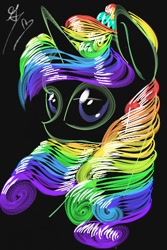 Size: 320x480 | Tagged: safe, artist:yanisfucker, derpibooru import, oc, oc only, pony, unicorn, black background, bust, female, horn, mare, multicolored hair, portrait, rainbow hair, simple background, solo