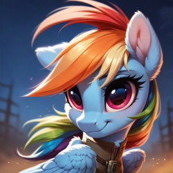 Size: 1024x1024 | Tagged: safe, ai content, derpibooru import, generator:pony diffusion v6 xl, generator:stable diffusion, machine learning generated, rainbow dash, pegasus, pony, clothes, outdoors, prompter:teonanakatle, solo