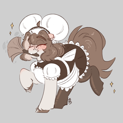 Size: 2500x2500 | Tagged: safe, artist:bananasplitedy, derpibooru import, oc, oc only, oc:bananasplitedy, pony, unicorn, apron, blushing, bow, bucktooth, clothes, dress, duster, freckles, glasses, horn, maid, ribbon, sketch, stockings, thigh highs, unicorn oc