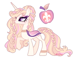 Size: 2685x2011 | Tagged: safe, artist:afterglory, derpibooru import, oc, oc only, pony, unicorn, g4, alternate versions at source, anklet, bangs, base used, blanket, blonde, blonde mane, blonde tail, braid, choker, colored pupils, concave belly, eye clipping through hair, eyelashes, eyeshadow, female, female oc, frown, hair accessory, hair jewelry, high res, horn, jewelry, lidded eyes, long mane, long tail, magical lesbian spawn, makeup, mane jewelry, mare, mare oc, offspring, parent:applejack, parent:fleur-de-lis, parents:fleur-de-jack, pink eyeshadow, profile, purple eyes, purple pupils, raised hoof, raised leg, saddle blanket, signature, simple background, slender, solo, standing on three hooves, tail, tail accessory, tail jewelry, thick eyelashes, thin, three toned mane, three toned tail, tied mane, tied tail, transparent background, unicorn horn, unicorn oc, updo, white coat