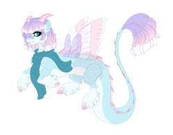 Size: 5000x3900 | Tagged: safe, artist:gigason, derpibooru import, oc, oc only, oc:marionette, draconequus, hybrid, g4, absurd resolution, adoptable, blaze (coat marking), blue eyes, blue scarf, blue sclera, cheek fluff, clothes, coat markings, colored, colored eyebrows, colored hooves, colored horn, colored horns, colored pinnae, colored sclera, colored wings, curved horn, curved horns, cyan eyes, cyan sclera, draconequus oc, dragon tail, ear fluff, ears, eye clipping through hair, eyebrows, eyebrows visible through hair, eyelashes, facial markings, female, female oc, fetlock tuft, flat colors, gradient hair, gradient hooves, gradient mane, gradient tail, hair over one eye, hooves, horn, horns, hybrid oc, interspecies offspring, lidded eyes, light blue body, light blue coat, light blue fur, long tail, looking back, magical lesbian spawn, magical threesome spawn, multicolored wings, obtrusive watermark, offspring, pale belly, parent:discord, parent:maud pie, parent:photo finish, pink hooves, profile, purple hair, purple mane, purple tail, scarf, shaggy hair, shaggy mane, shaggy tail, shiny horn, shiny horns, simple background, small wings, smiling, socks (coat marking), solo, spikes, tail, thick eyelashes, thick tail, thin tail, transparent background, transparent wings, watermark, wings