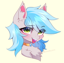 Size: 1233x1209 | Tagged: safe, artist:airiniblock, derpibooru import, oc, oc only, oc:bow-black, bat pony, pony, bat pony oc, blushing, chest fluff, collar, ear fluff, ears, food, icon, patreon, patreon reward, solo, suggestive eating, tongue, tongue out, wingding eyes