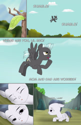 Size: 1989x3072 | Tagged: safe, artist:anonymousandrei, derpibooru exclusive, derpibooru import, rumble, thunderlane, pegasus, pony, comic:rumble and the tree of harmony, g4, brothers, colt, comic, everfree forest, flying, foal, male, outdoors, ravine, siblings, stallion