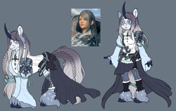 Size: 1280x811 | Tagged: safe, artist:malinraf1615, derpibooru import, anthro, pony, unicorn, female, final fantasy xvi, gray background, horn, jill warrick, mare, ponified, simple background, species swap