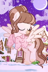 Size: 1220x1822 | Tagged: safe, artist:cstrawberrymilk, derpibooru import, oc, oc:strawberry milk, pegasus, pony, clothes, eyes closed, female, mare, night, solo, sweater