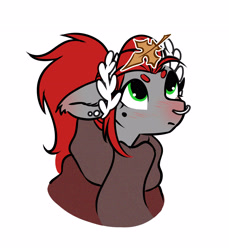 Size: 2795x3051 | Tagged: safe, artist:opalacorn, derpibooru import, oc, oc only, oc:void, pegasus, pony, autumn, blushing, bust, clothes, ear blush, ear piercing, earring, ears, falling leaves, female, floppy ears, jewelry, laurel wreath, leaf, leaves, looking up, mare, mole, nose blush, nose piercing, nose ring, piercing, scarf, solo