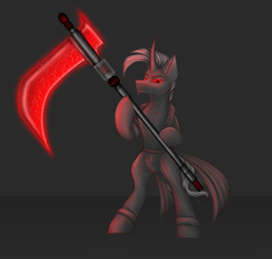 Size: 4000x3800 | Tagged: safe, artist:darklight1315, derpibooru import, pony of shadows, oc, oc only, oc:decline, oc:reaper, fallout equestria, g4, clothes, fallout equestria: mayday, pants, red eyes, scythe, sideburns, solo, trenchcoat