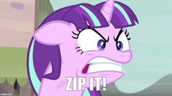 Size: 888x499 | Tagged: safe, derpibooru import, edit, edited screencap, screencap, starlight glimmer, pony, unicorn, g4, the cutie map, austin powers, austin powers: the spy who shagged me, caption, dr. evil, horn, image macro, imgflip, movie reference, my little pony: friendship is magic, quiet, text