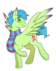 Size: 2480x3153 | Tagged: safe, artist:chippocat, derpibooru import, oc, oc only, oc:emerald sprint, pegasus, pony, clothes, cutie mark, green eyes, male, scarf, simple background, solo, spread wings, stallion, transparent background, wings