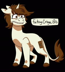 Size: 1862x2048 | Tagged: safe, artist:kazzmcsass, derpibooru import, oc, oc only, oc:dorm pony, pony, unicorn, cringing, horn, solo, speech, swearing, talking, text, vulgar