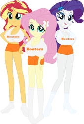 Size: 408x598 | Tagged: safe, artist:sturk-fontaine, derpibooru import, fluttershy, rarity, sunset shimmer, human, equestria girls, g4, base used, big breasts, breasts, hooters, hootershy, huge breasts, raritits, simple background, sunset jiggler, white background