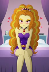 Size: 832x1216 | Tagged: safe, ai content, derpibooru import, machine learning generated, adagio dazzle, human, equestria girls, g4, adagiazonga dazzle, angry, bare shoulders, bed, bedroom, belt, blushing, breasts, cleavage, clothes, embarrassed, female, heart, indoors, jewelry, looking at you, necklace, prompter:nw th, sleeveless, solo, spikes, strapless